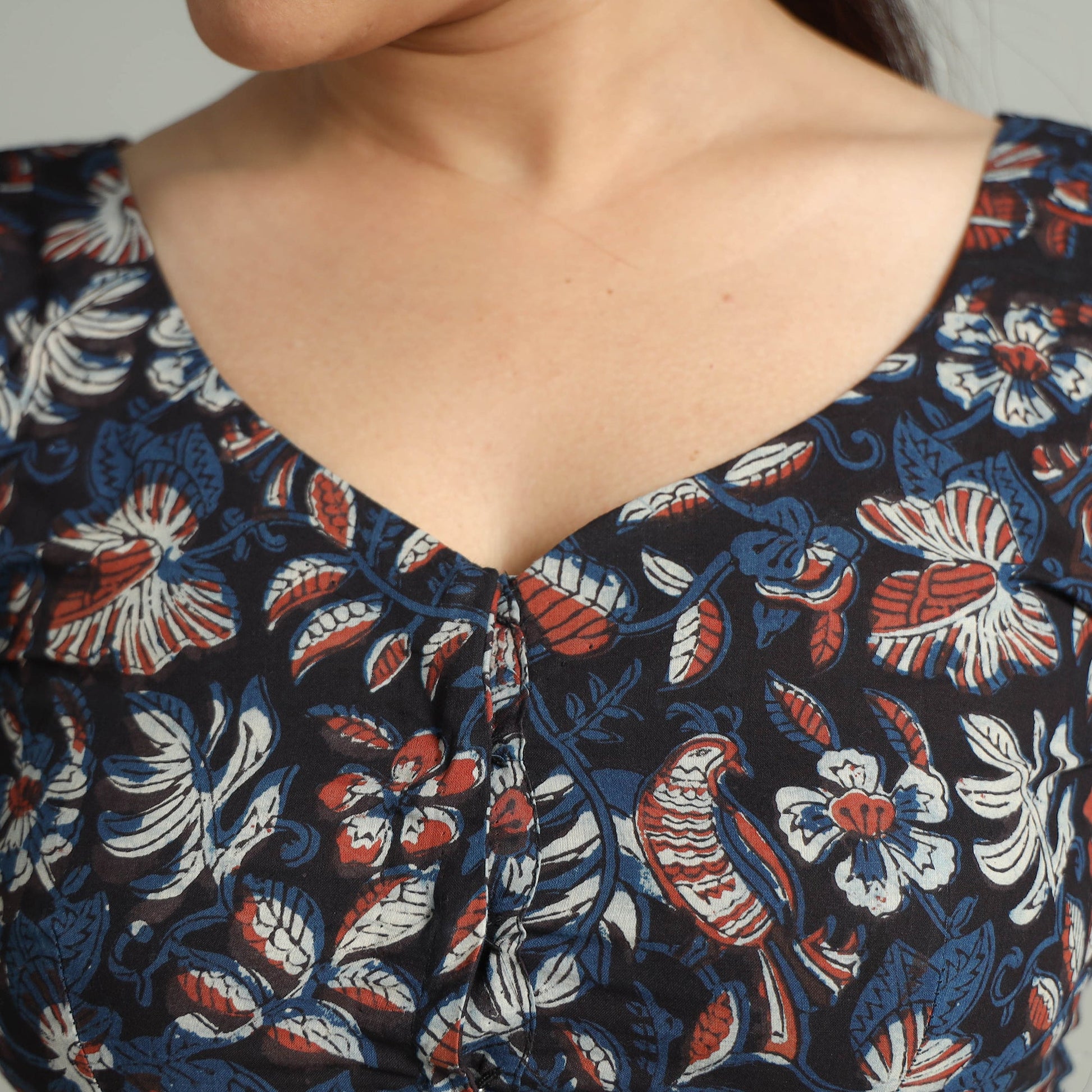 Black - Bagru Dabu Block Printed Cotton Stitched Blouse 07