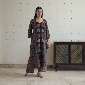 Black - Block Printed Cotton Ajrakh Kurta Set 07