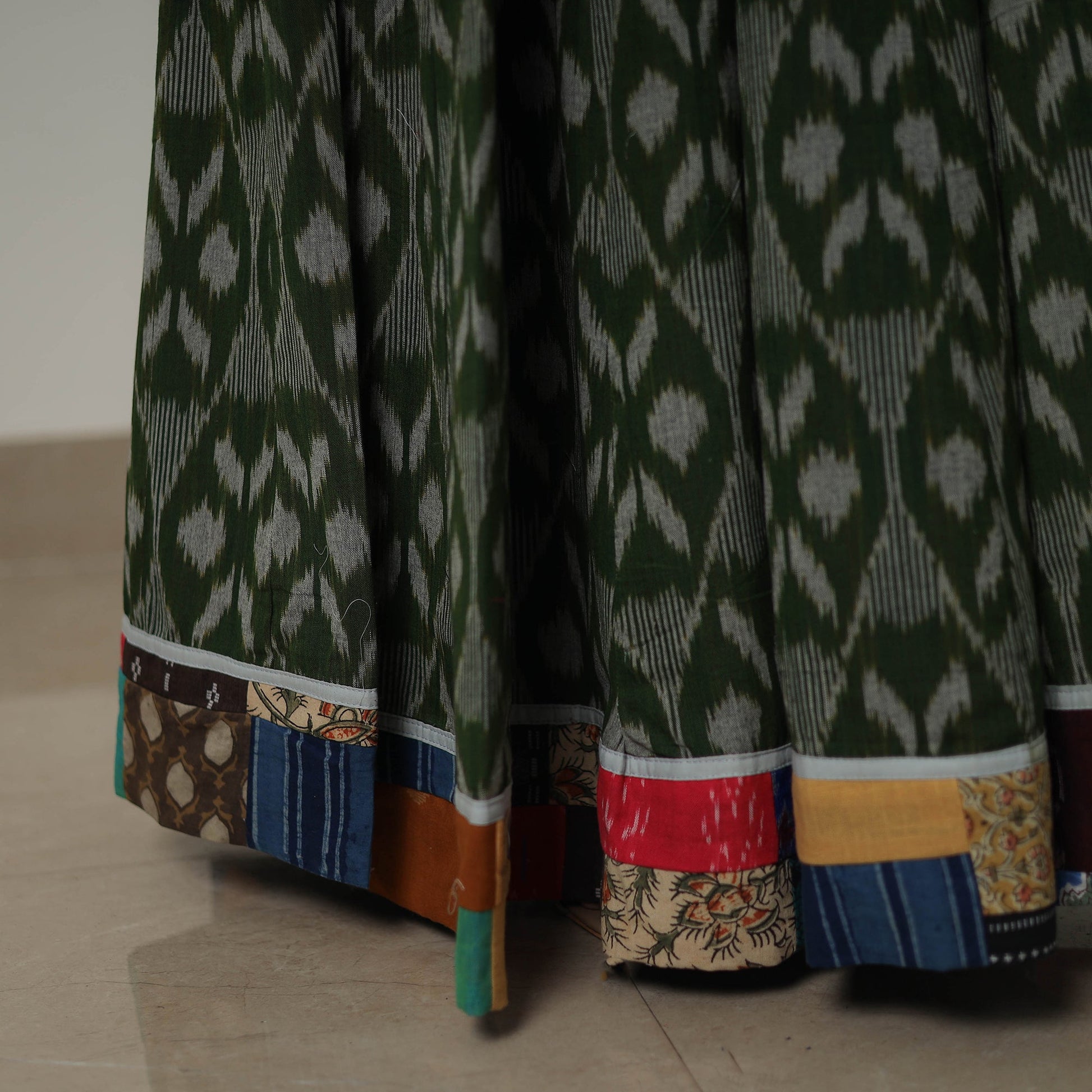 Green - 24 Kali Cotton Pochampally Ikat Skirt 31