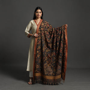 Brown - Mangalagiri Cotton Handpainted Pen Work Kalamkari Dupatta 11