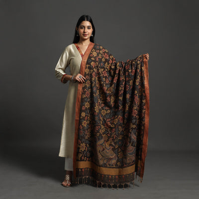 Brown - Mangalagiri Cotton Handpainted Pen Work Kalamkari Dupatta 11
