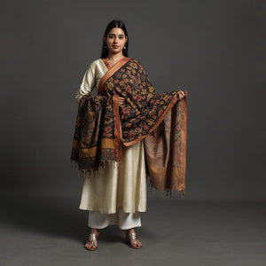 Brown - Mangalagiri Cotton Handpainted Pen Work Kalamkari Dupatta 11
