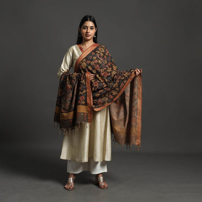 Brown - Mangalagiri Cotton Handpainted Pen Work Kalamkari Dupatta 11