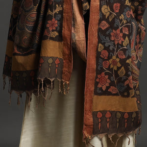 Brown - Mangalagiri Cotton Handpainted Pen Work Kalamkari Dupatta 11