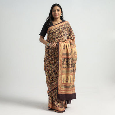 Brown - Bagh Hand Block Printed Cotton Saree