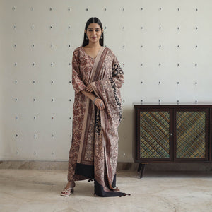 Brown - Block Printed Cotton Ajrakh Kurta Set 06