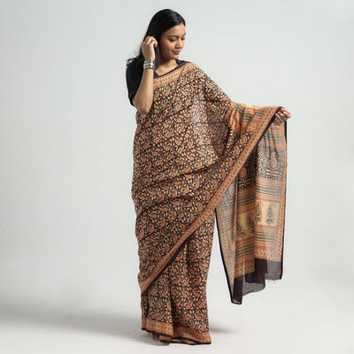 Brown - Bagh Hand Block Printed Cotton Saree