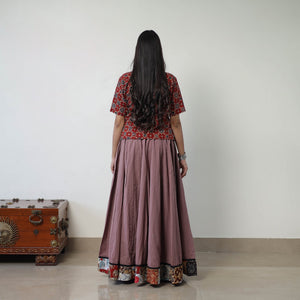 24 Kali Plain Cotton Skirt with Patchwork Border 01