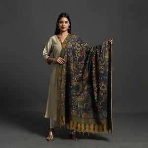 Black - Mangalagiri Cotton Handpainted Pen Work Kalamkari Dupatta 10