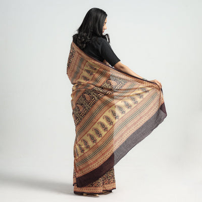 Brown - Bagh Hand Block Printed Cotton Saree