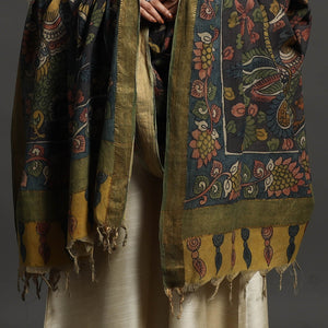 Black - Mangalagiri Cotton Handpainted Pen Work Kalamkari Dupatta 10