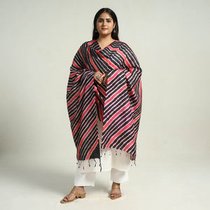 Black - Traditional Tie & Dye Tussar Silk Leheriya Dupatta 07