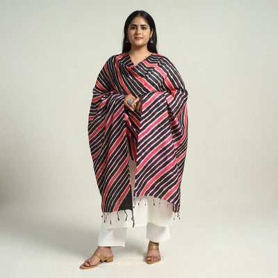 Black - Traditional Tie & Dye Tussar Silk Leheriya Dupatta 07