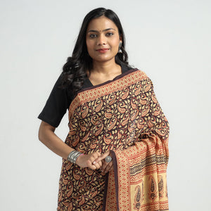 Brown - Bagh Hand Block Printed Cotton Saree