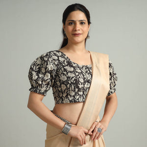 Black - Bagru Block Printed Cotton Stitched Blouse 03