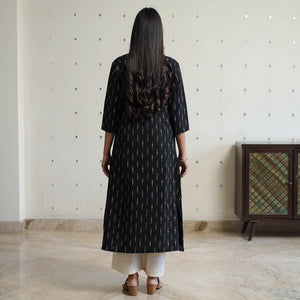 Black - Pochampally Ikat Weave Cotton A-Line Long Kurta 32