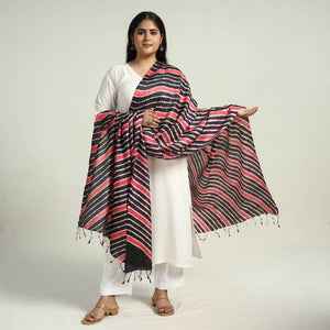 Black - Traditional Tie & Dye Tussar Silk Leheriya Dupatta 07