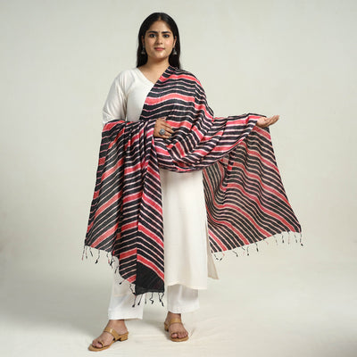 Black - Traditional Tie & Dye Tussar Silk Leheriya Dupatta 07