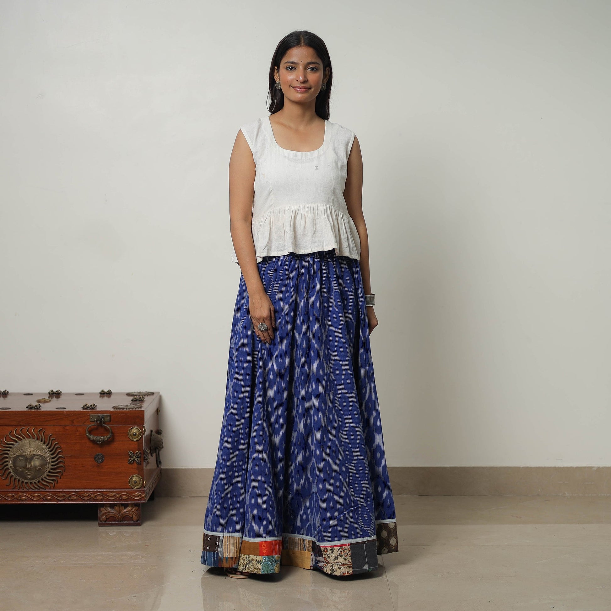 Blue - 24 Kali Cotton Pochampally Ikat Skirt 33