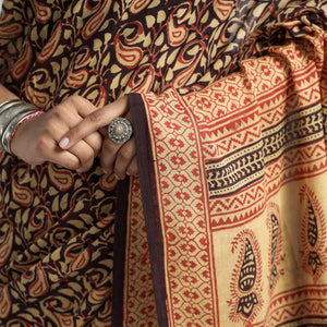 Brown - Bagh Hand Block Printed Cotton Saree