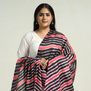 Black - Traditional Tie & Dye Tussar Silk Leheriya Dupatta 07
