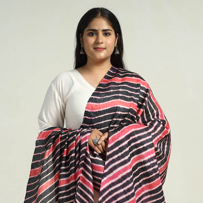 Black - Traditional Tie & Dye Tussar Silk Leheriya Dupatta 07