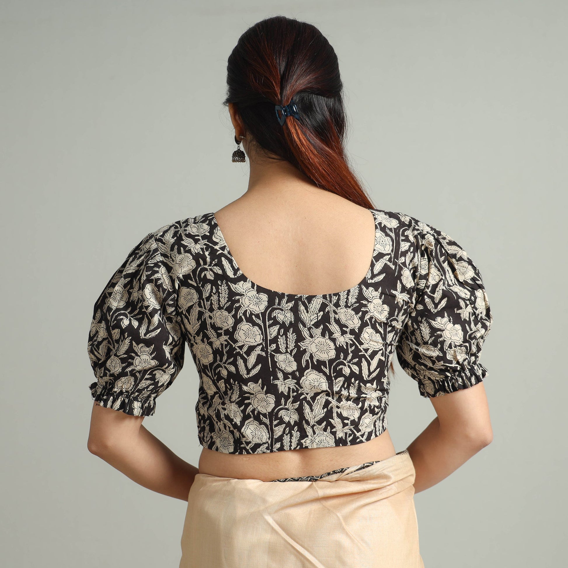 Black - Bagru Block Printed Cotton Stitched Blouse 03