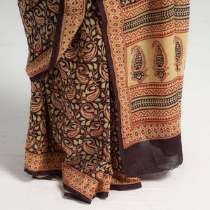 Brown - Bagh Hand Block Printed Cotton Saree
