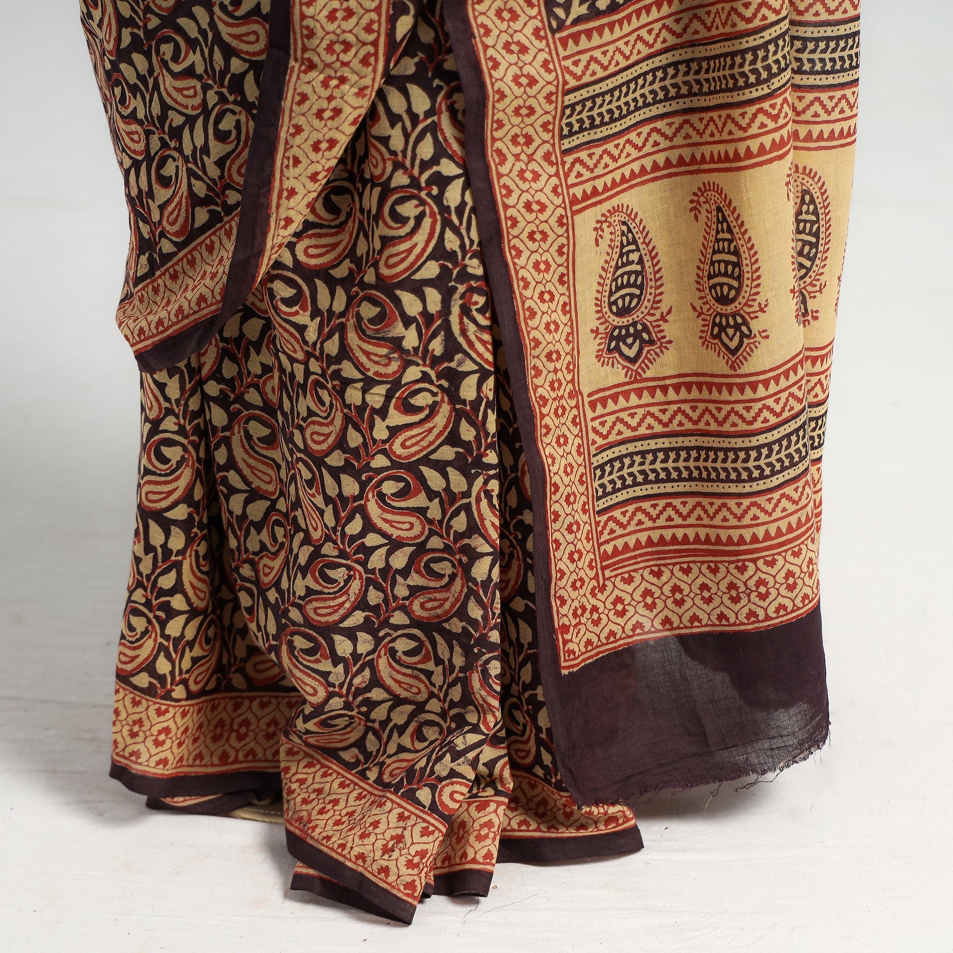 Brown - Bagh Hand Block Printed Cotton Saree