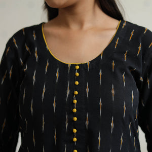 Black - Pochampally Ikat Weave Cotton A-Line Long Kurta 32
