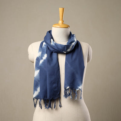 Blue - Cotton Tie-Dye Shibori Stole with Tassels 247