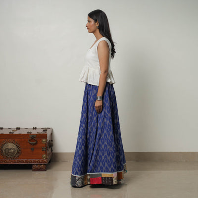 Blue - 24 Kali Cotton Pochampally Ikat Skirt 33