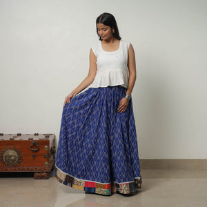Blue - 24 Kali Cotton Pochampally Ikat Skirt 33