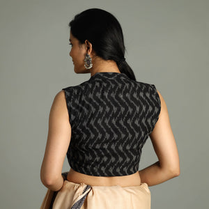 Black - Pochampally Ikat Cotton Stitched Sleeveless Blouse