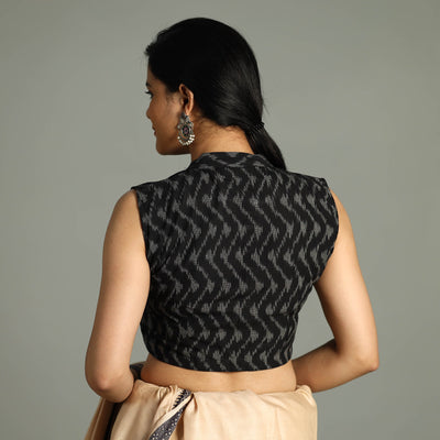 Black - Pochampally Ikat Cotton Stitched Sleeveless Blouse