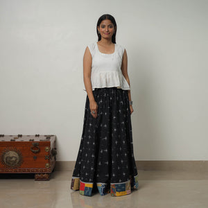 Black - 24 Kali Cotton Pochampally Ikat Skirt 34