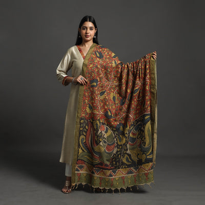 Brown - Mangalagiri Cotton Handpainted Pen Work Kalamkari Dupatta 06