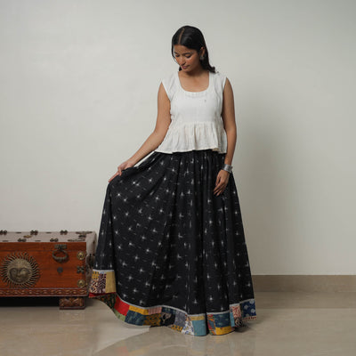 Black - 24 Kali Cotton Pochampally Ikat Skirt 34