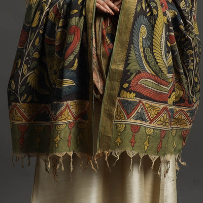 Brown - Mangalagiri Cotton Handpainted Pen Work Kalamkari Dupatta 06