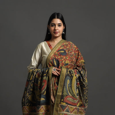 Brown - Mangalagiri Cotton Handpainted Pen Work Kalamkari Dupatta 06