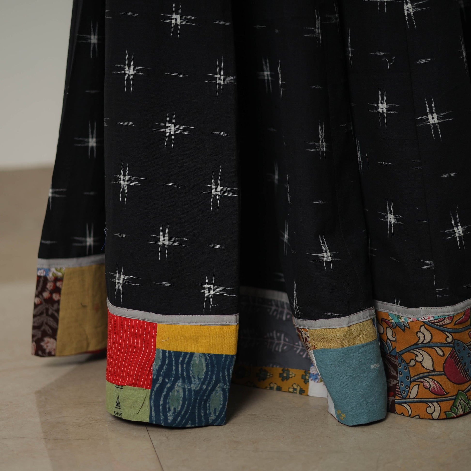 Black - 24 Kali Cotton Pochampally Ikat Skirt 34