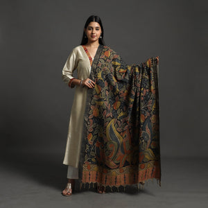 Black - Mangalagiri Cotton Handpainted Pen Work Kalamkari Dupatta 04