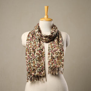 Beige - Block Print Cotton Sanganeri Stole with Tassels 261