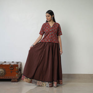 24 Kali Plain Cotton Skirt with Patchwork Border 04