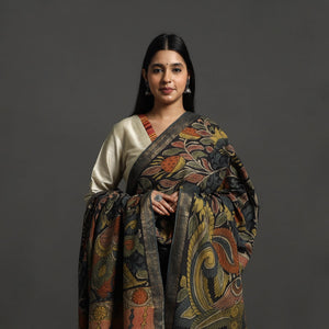 Black - Mangalagiri Cotton Handpainted Pen Work Kalamkari Dupatta 04
