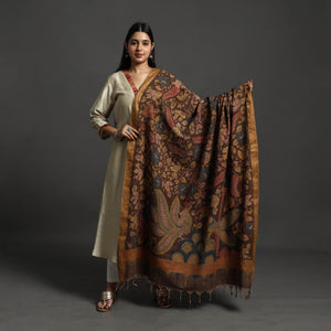 Brown - Mangalagiri Cotton Handpainted Pen Work Kalamkari Dupatta 03