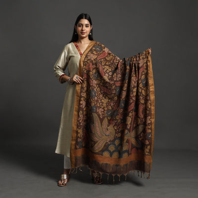 Brown - Mangalagiri Cotton Handpainted Pen Work Kalamkari Dupatta 03