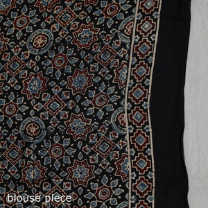 Black - Natural Dyed Hand Block Print Modal Silk Ajrakh Saree 14