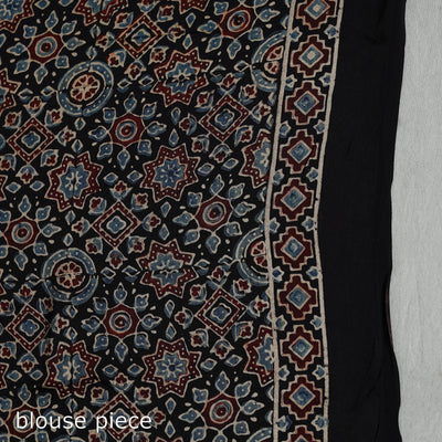 Black - Natural Dyed Hand Block Print Modal Silk Ajrakh Saree 14
