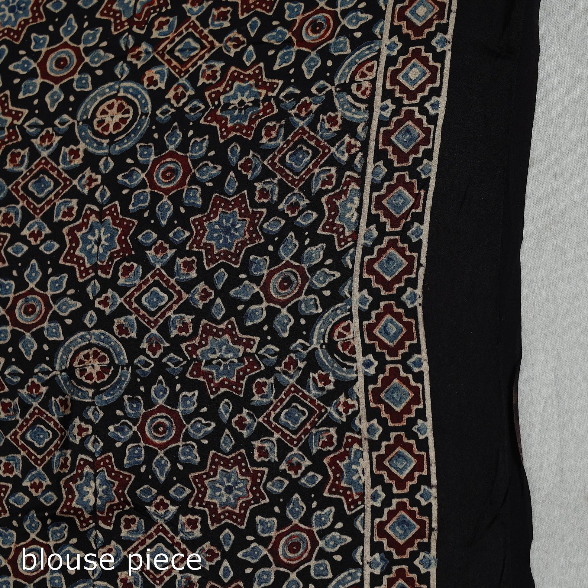 Black - Natural Dyed Hand Block Print Modal Silk Ajrakh Saree 14
